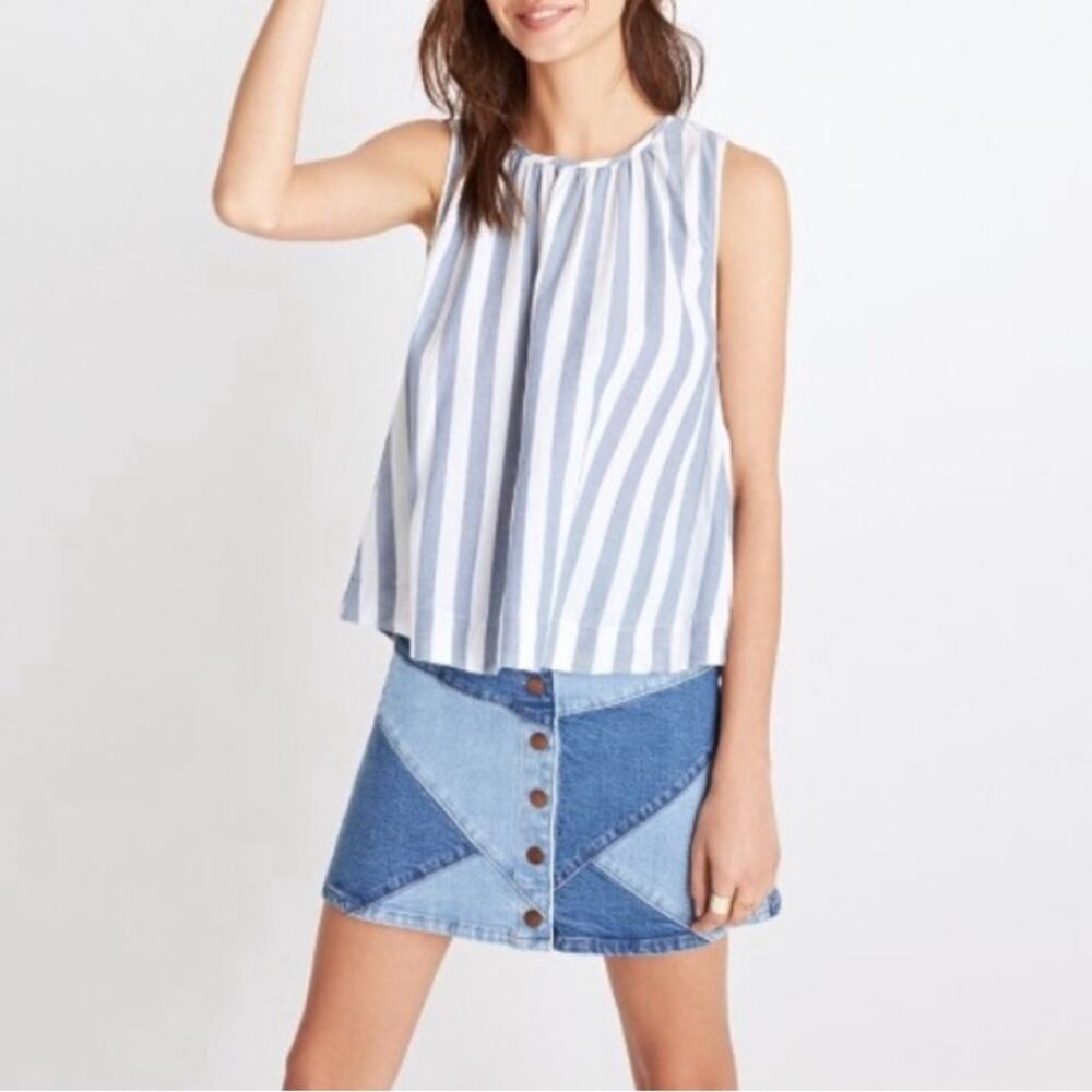 MADEWELL Indigo Button blouse top sleeveless striped cotton Size L